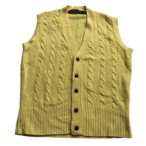 Lambswool Sweater Vest Yellow Cable Knit Jayson Younger Size Medium